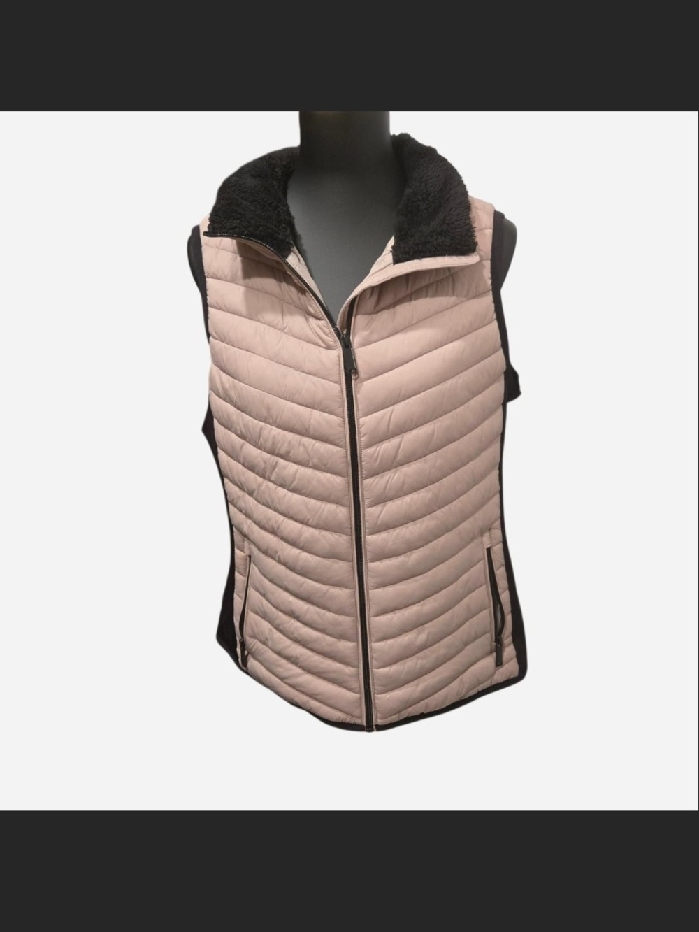 Calvin Klein Quilted Nude Vest with Black Sherpa Collar